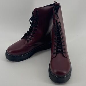 UniLady Martina-5 Womens Combat Boots Size 9 Burgundy Platform Lug Sole Lace Up